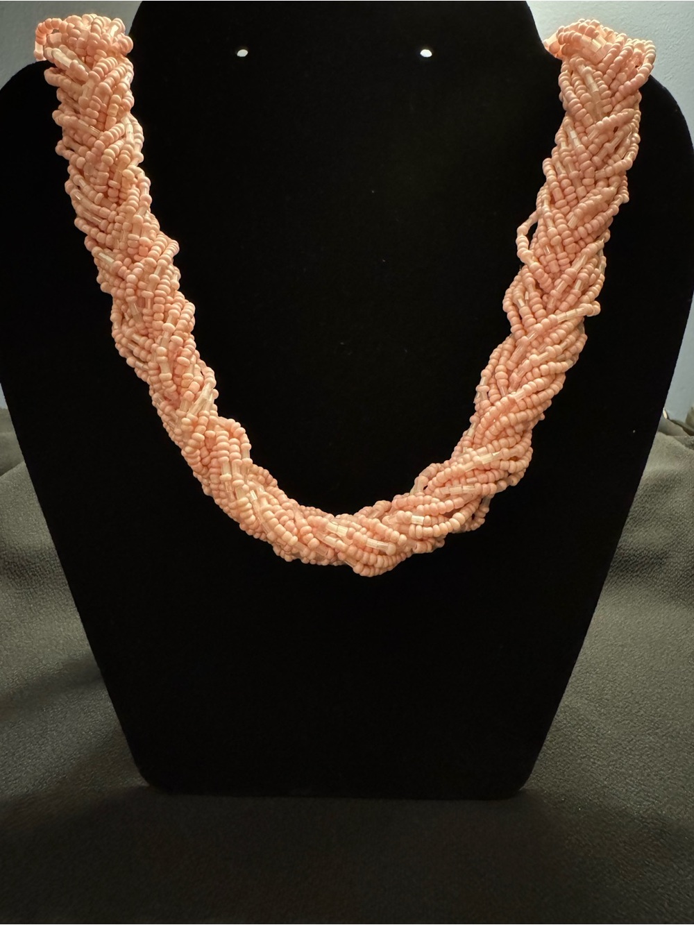 Chunky Blush Pink Braided Multi Strand Beaded Statement Necklace 28”